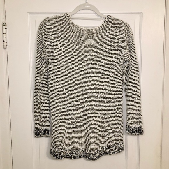 Two by Vince Camuto Black and White Sweater High Low Top Tunic Boatneck - Picture 3 of 5